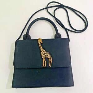 Marg of Pepper Pike Boutique-Style Handbag Gold Tone Giraffe Brooch Rhinestones